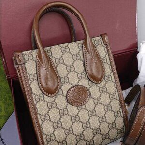 Gucci Brown and Cream Monogram Tote